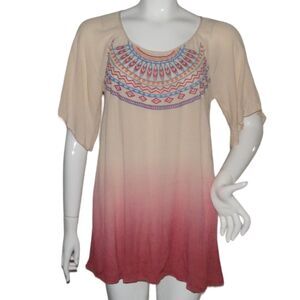 FLYING TOMATO Top, S, Embroidered, Hombre dip dye, Off-white/Red, Short sleeve